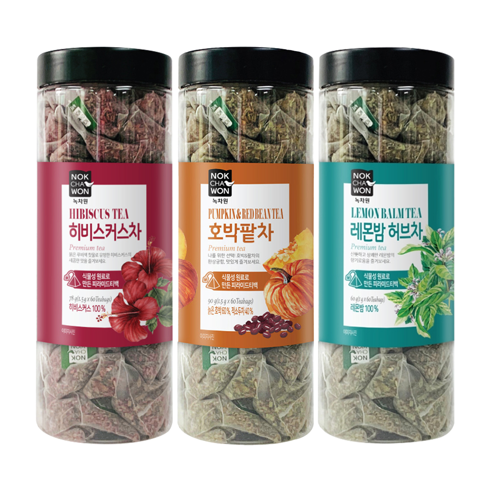 녹차원 가벼운하루 60T 3종 (호박팥차 60T+히비스커스60T+레몬밤허브차60T) - 상품 이미지