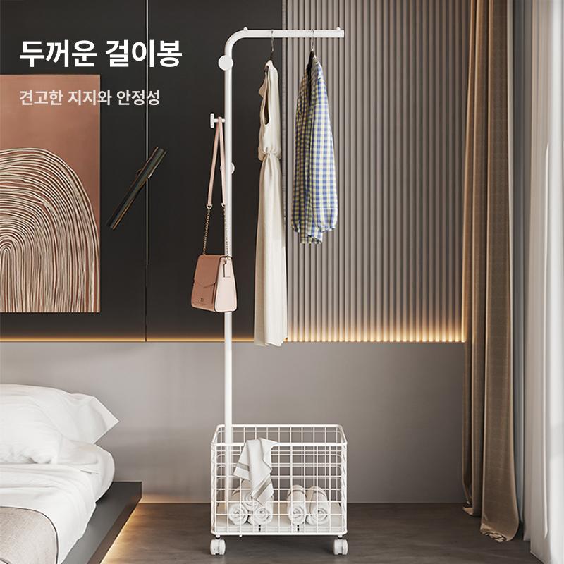 옷걸이 행거 보관 바구니 수납 이동식 침실 드레스룸 블랙 프레임 - 상세 이미지 4