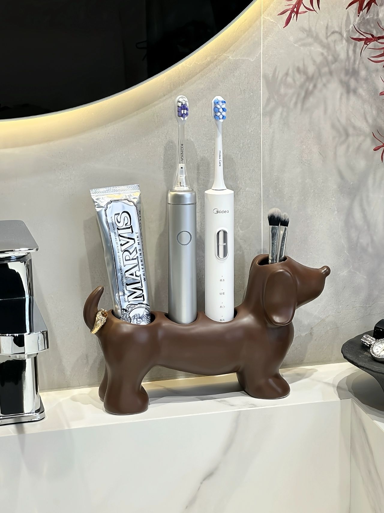 세라믹 칫솔꽂이 도자기 치약 거치대 걸이 욕실소품 인테리어 블랙 - 상품 이미지