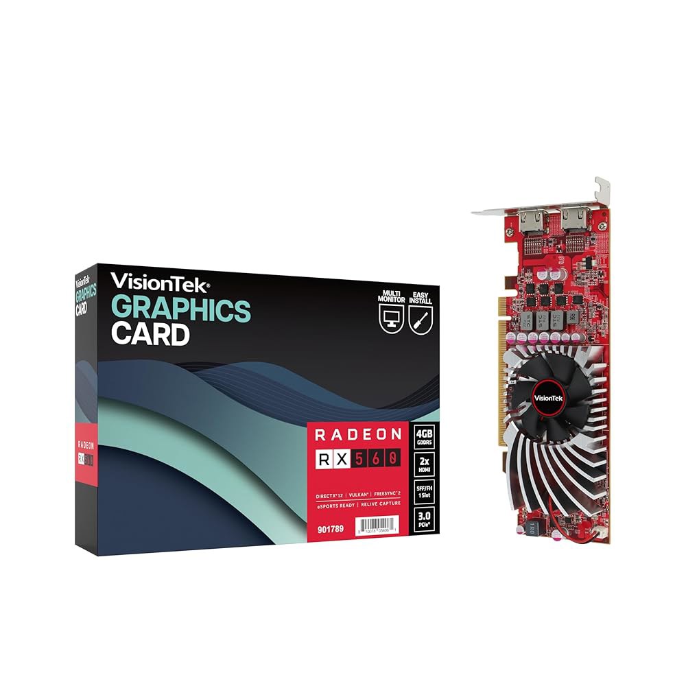 비전텍 AMD 라데온 RX 560 2M SFF 싱글 팬 4GB GDDR5 PCIE 3.0 그래픽 카드 4GB Radeon RX 550 - 2x DP - 상품 이미지
