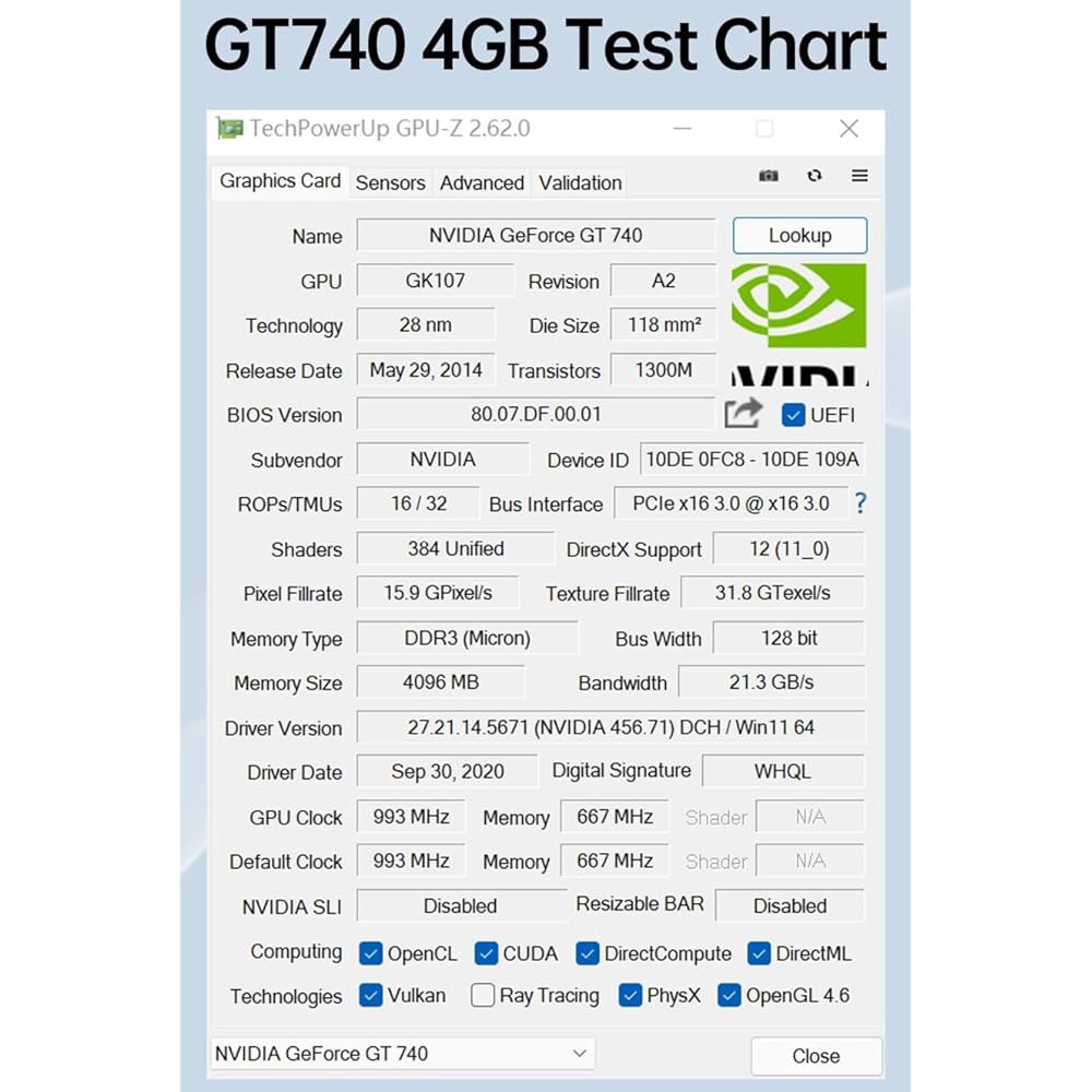 지포스 GTX 740 4GB GDDR5 그래픽 카드, GT 730보다 2.4배, 1030 CUDA 384 베이스 667MHz 메모리 993MHz HDMI /VGA /DVI 전원 - 상세 이미지 3