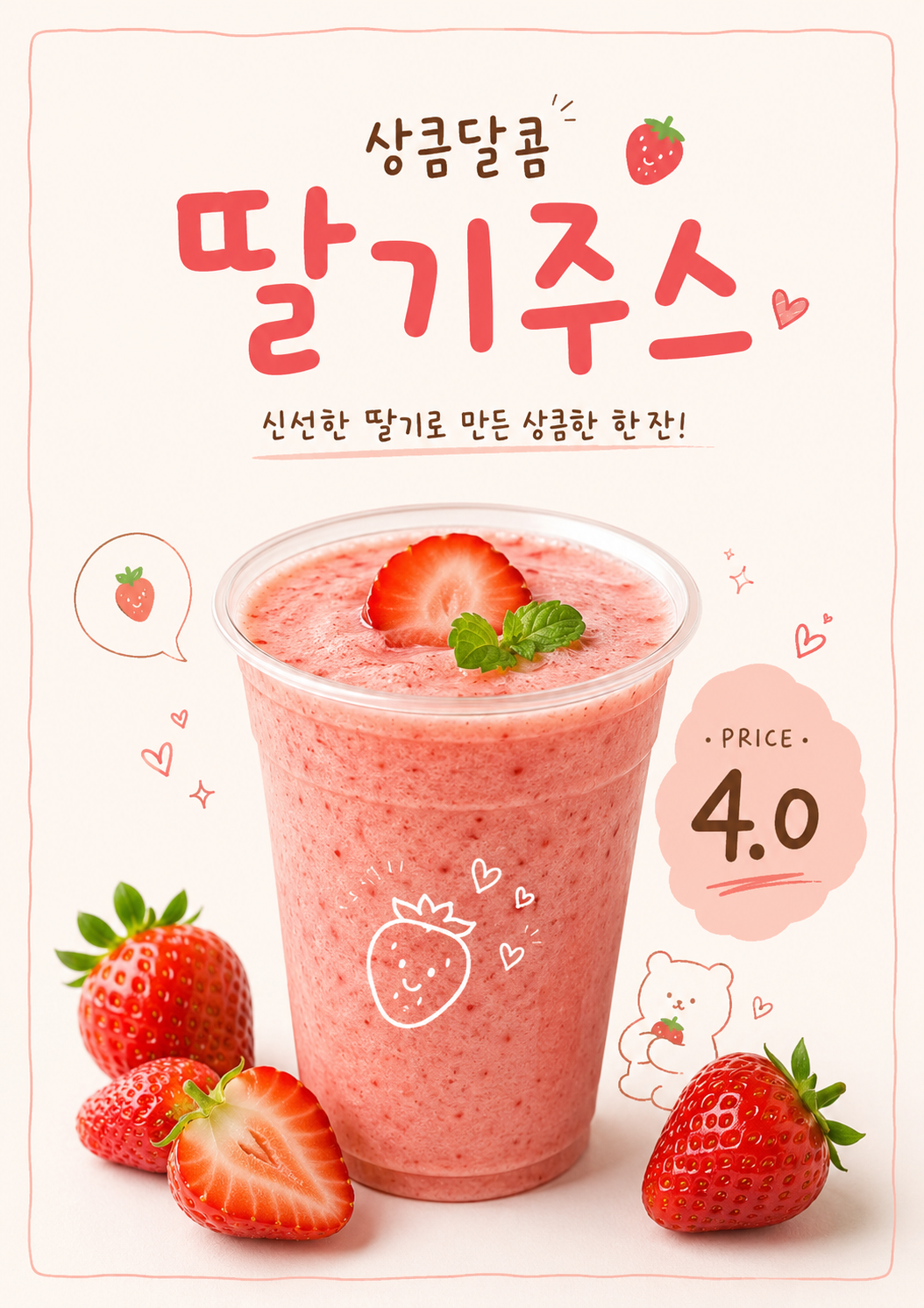 딸기주스 포스터 제작 메뉴 인쇄 디자인 카페 C 반광택 인화지 235g A3 - 상세 이미지 2