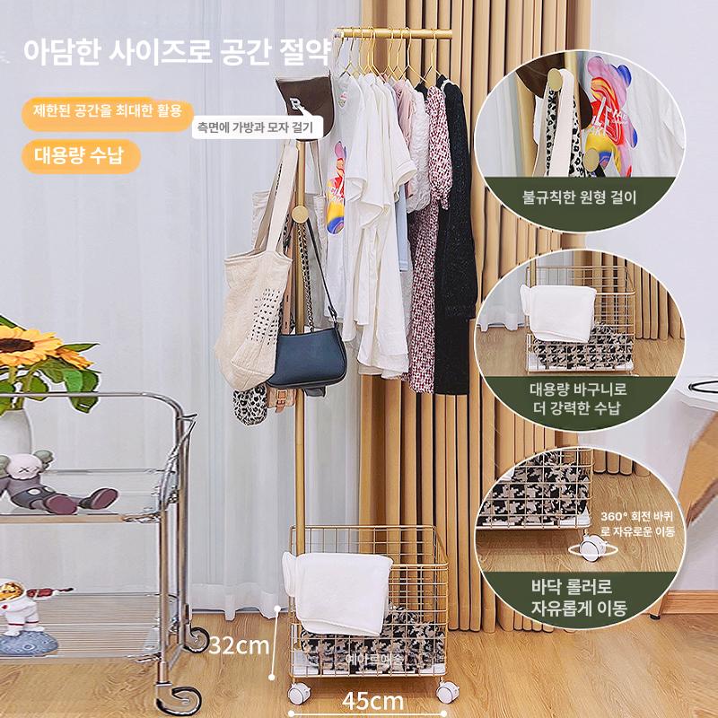 옷걸이 행거 보관 바구니 수납 이동식 침실 드레스룸 블랙 프레임 - 상세 이미지 3