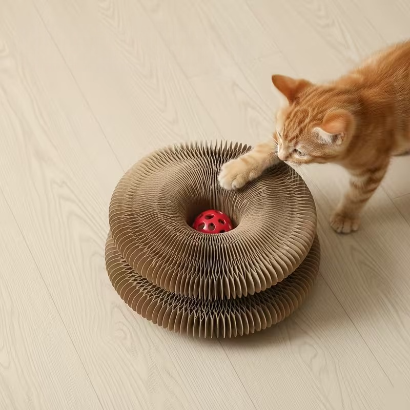 고양이 아코디언 스크래쳐 매직볼 고양이 장난감 원형 스크레쳐 스크래처 스크레처 분리불안 스트레스해소 - 상품 이미지