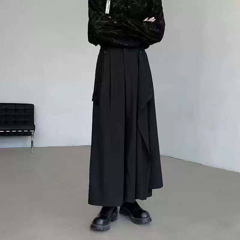 남성 치마바지 와이드바지 레이어드 다크웨어 와이드팬츠 블랙 S - 상세 이미지 5