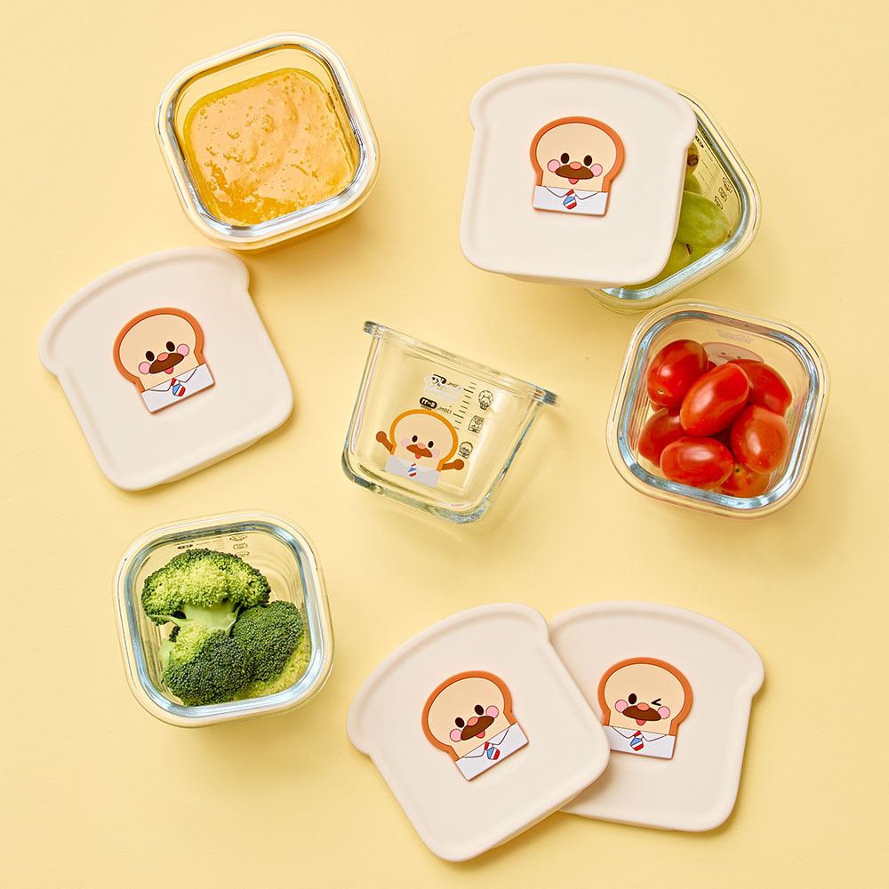 퍼기 이유식 유리 용기 냉장고 밀폐 보관용기 브레드이발소 4P 1SET - 상세 이미지 2
