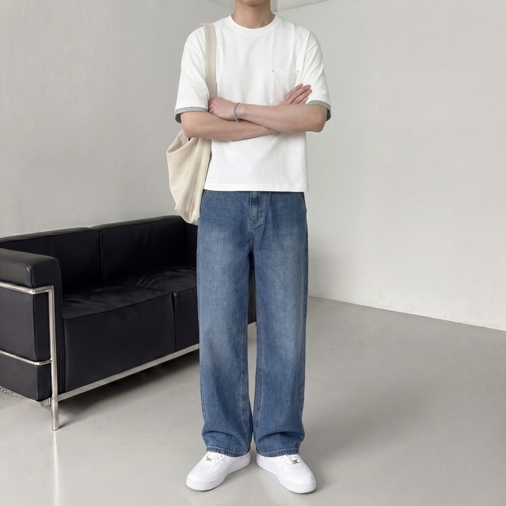 1+1 남자레이어드반팔티 포켓반팔 오버핏면반팔티 - 상세 이미지 3