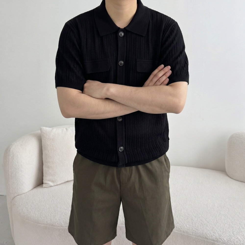 여름 오버핏 레이어드 아가일 그물 남자카라반팔가디건 자켓 이미지 6