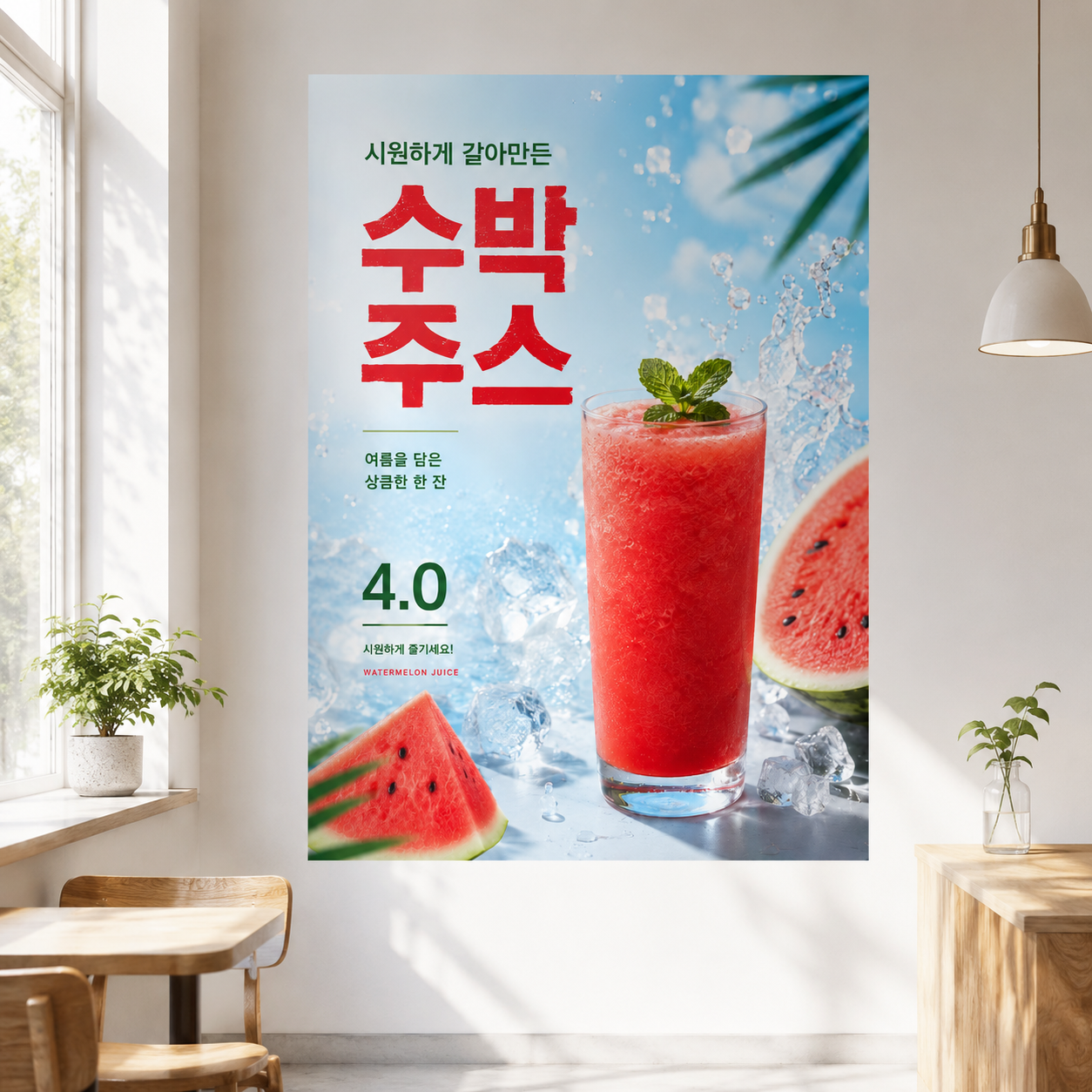 수박주스 포스터 제작 메뉴 인쇄 디자인 카페 B 반광택 인화지 235g A3 - 상품 이미지