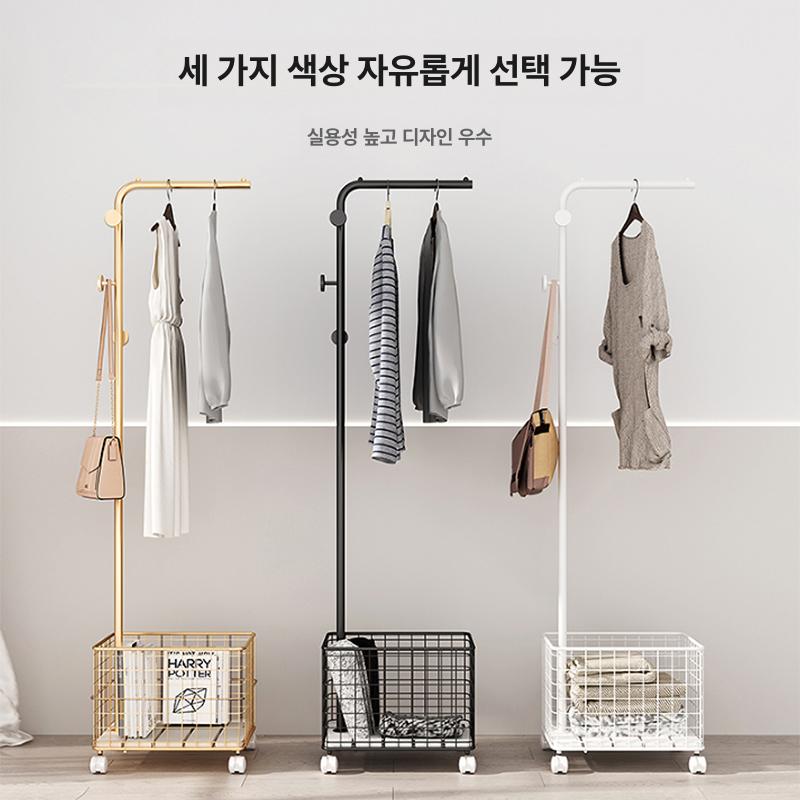 옷걸이 행거 보관 바구니 수납 이동식 침실 드레스룸 블랙 프레임 - 상세 이미지 5