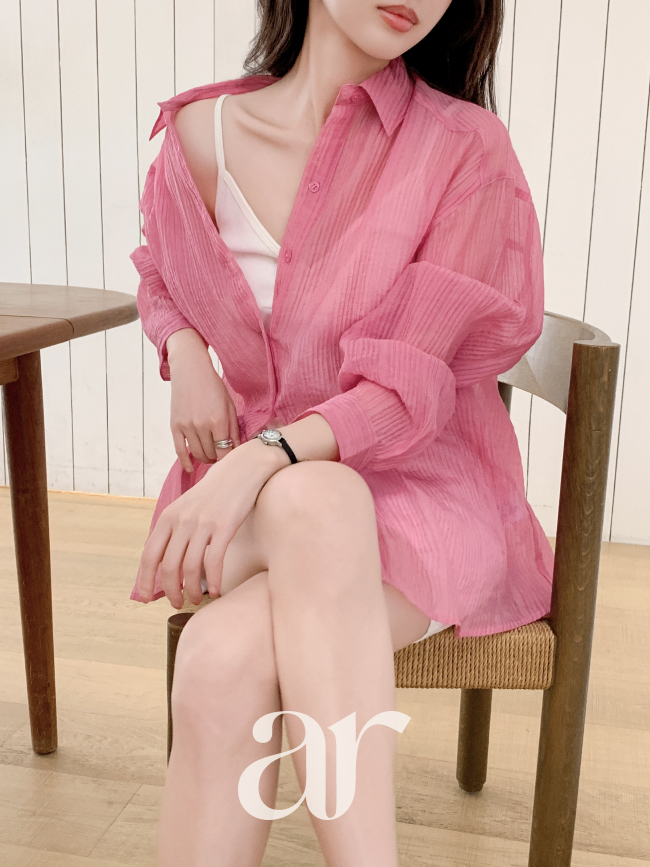 [자체제작] (MADE살안타템색감포인트♥) 링클 텐셀 루즈핏 시스루 컬러 긴팔 셔츠 bs8738 이미지 3