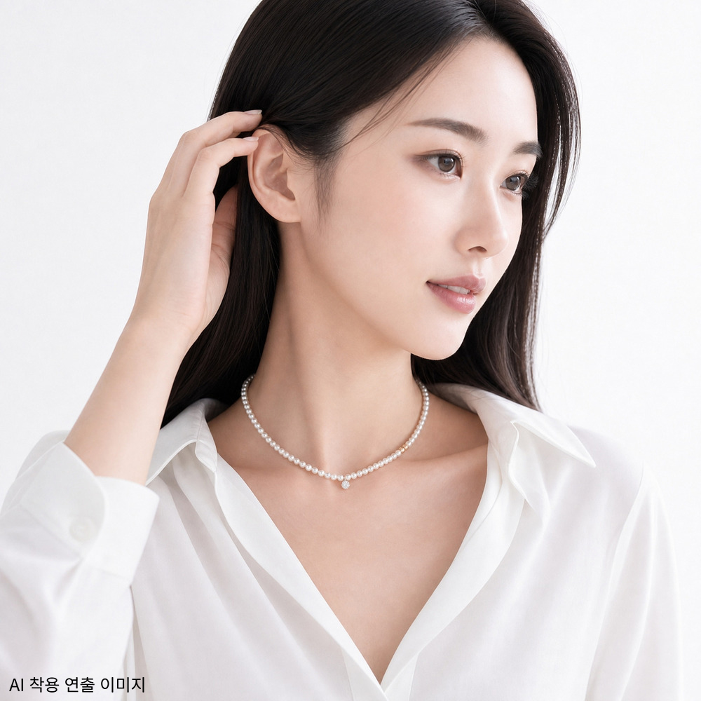 14k 4mm 컷팅볼 큐빅 진주 비드 목걸이 OPPN0156 이미지 6