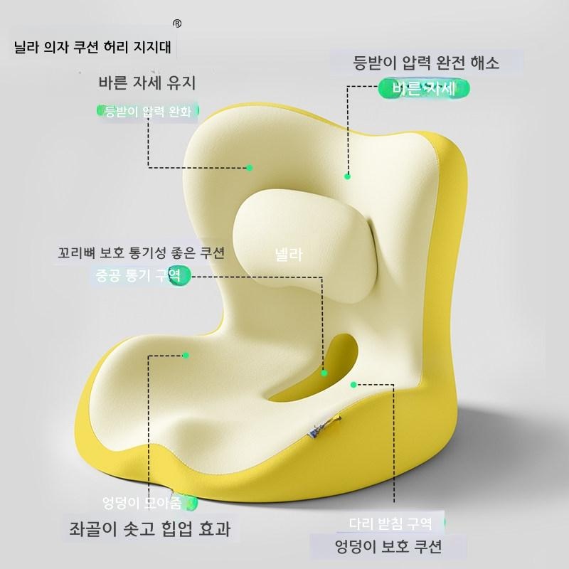 허리 지지대 의자 등받이 쿠션 업그레이드 도트 옐로우 - 상세 이미지 2