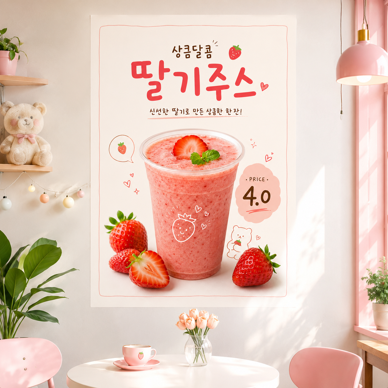 딸기주스 포스터 제작 메뉴 인쇄 디자인 카페 C 반광택 인화지 235g A3 - 상품 이미지