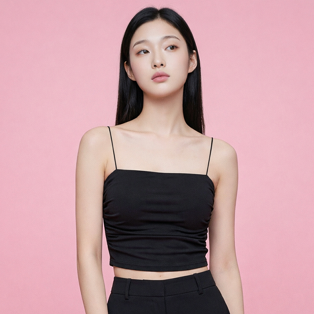 여성 노와이어 캡내장 무지 일자넥 슬리브리스 끈나시 브라티 셔링 캐미솔 이미지 7