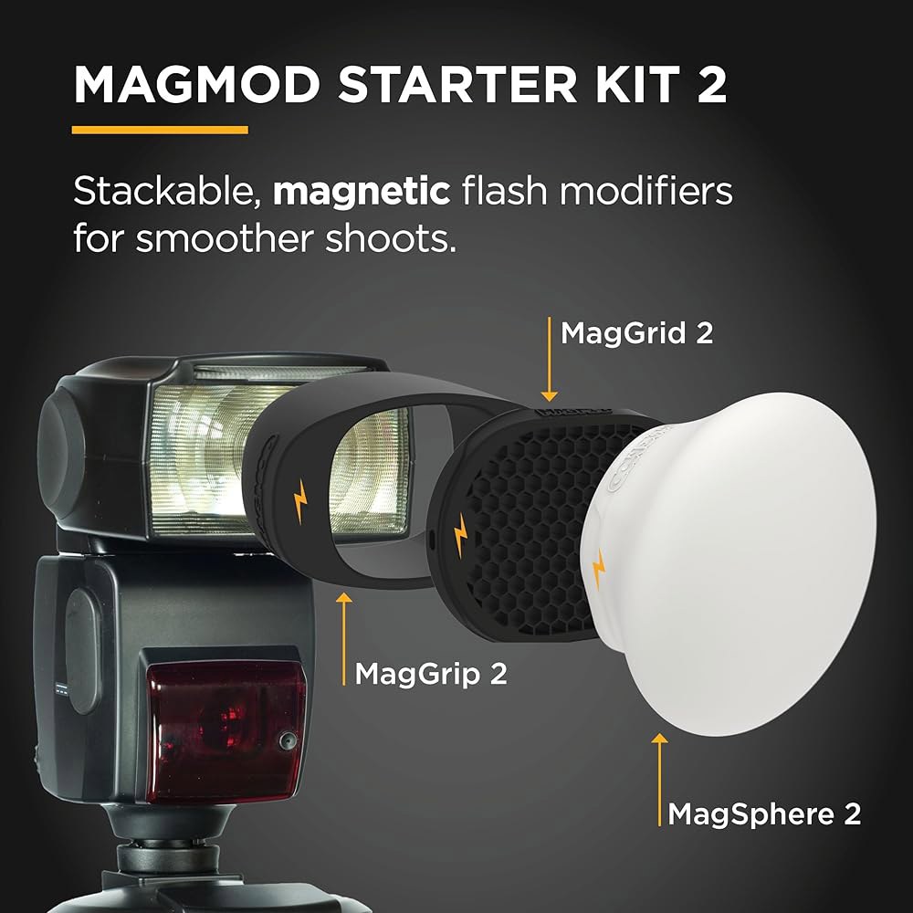 MagMod 스타터 플래시 디퓨저 키트 2, 카메라 온 및 오프 촬영용 마그네틱 수정기 세트, MagGrip MagGrid 2 MagSphere 포함, 모든 스피드라이트의 99 - 상세 이미지 2