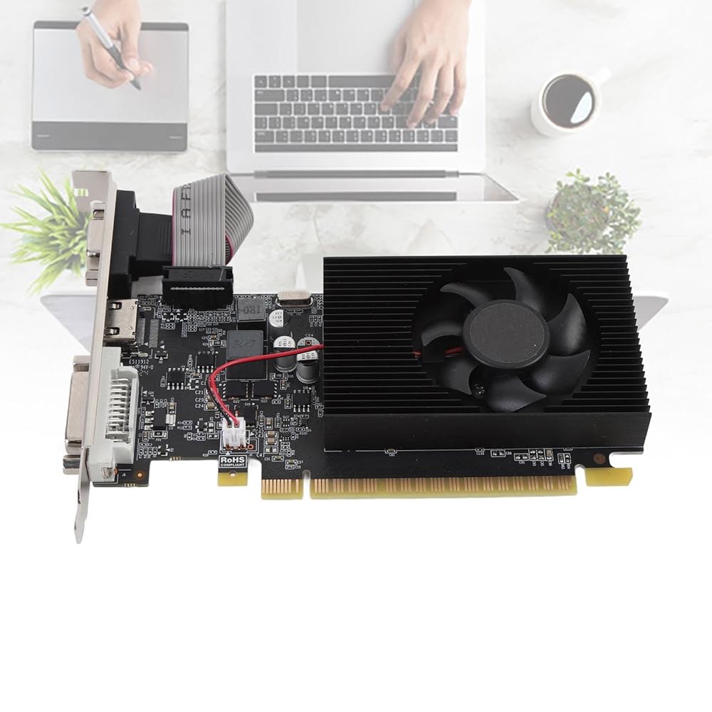 유니어 GT740 4GB 로우 프로파일 그래픽 카드, 128비트 싱글 팬 게이밍 그래픽, 팬이 있는 DVI VGA HDMI PCI E 3.0 X16 컴퓨터 비디오 엔트리 레벨 PC - 상세 이미지 3