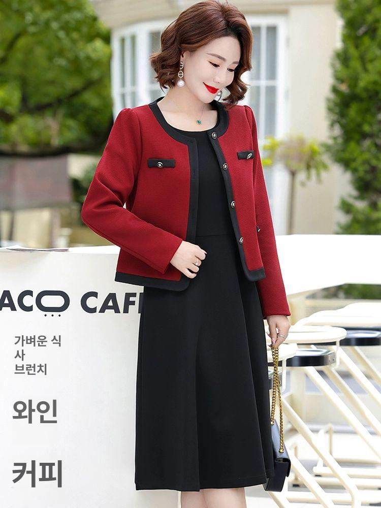 상견례룩 하객룩 50대 60대 중년 여성 정장 원피스 블랙 반팔 세트 XL - 상세 이미지 4