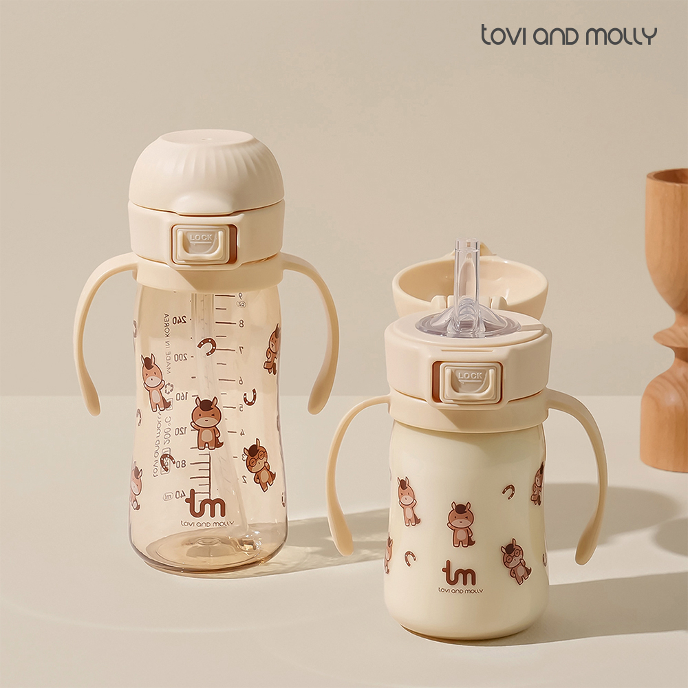 [토비앤몰리] 마리 새지 않는 아기 유아 어린이집 원터치락 빨대컵 180ml 280ml - 상품 이미지