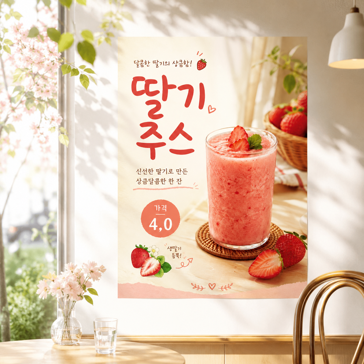 딸기주스 포스터 제작 메뉴 인쇄 디자인 카페 B 반광택 인화지 235g A3 - 상품 이미지