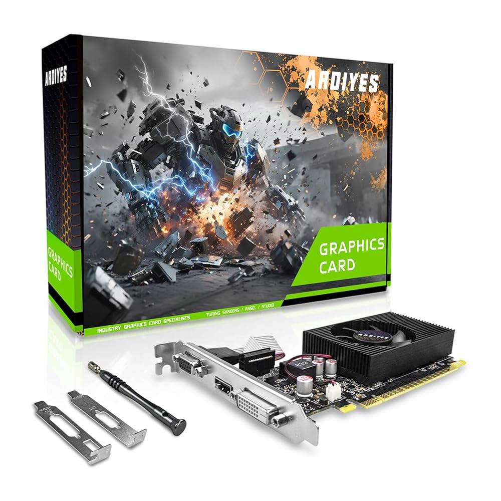 ARDIYES GT 730 4GB 로우 프로파일 GPU 그래픽 카드, 64비트 GDDR3 비디오 냉각 팬이 있는 DVI VGA HDMI 카드 - 상품 이미지