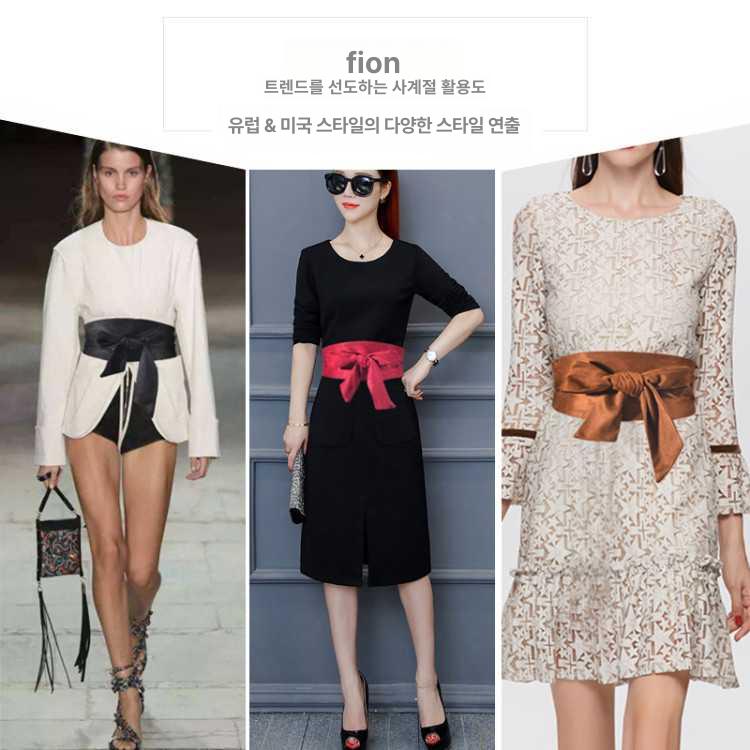 여성 고급 원피스 허리 포인트 와이드 리본 블랙 - 상세 이미지 3