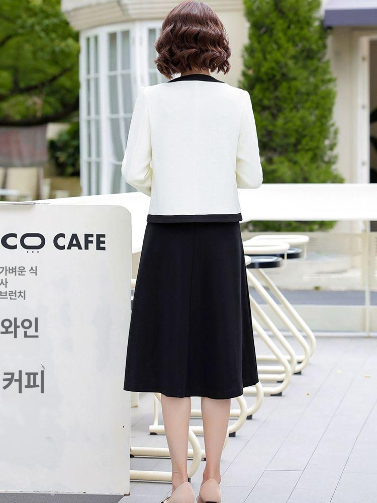 상견례룩 하객룩 50대 60대 중년 여성 정장 원피스 블랙 반팔 세트 XL - 상세 이미지 2