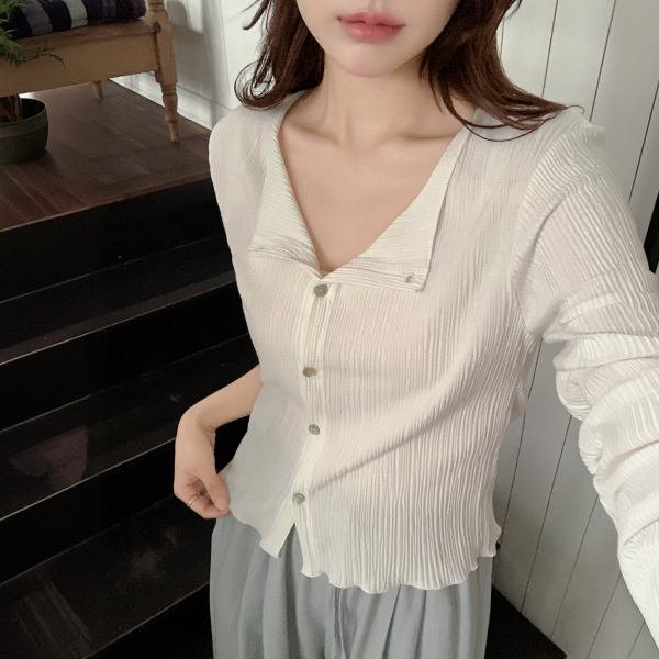 (국내제작) (가볍게걸치기좋은) 플리츠 슬림 버튼 긴팔 가디건 cd3664 - 상품 이미지