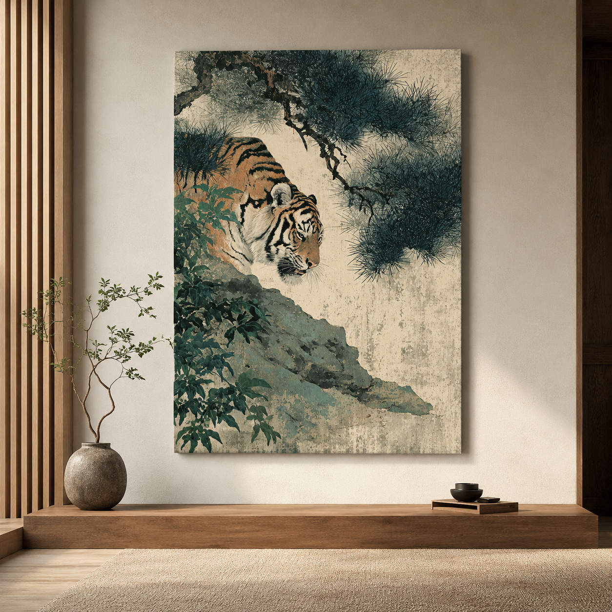 호랑이 그림 액자 민화 동양화 캔버스 A2 - 상품 이미지