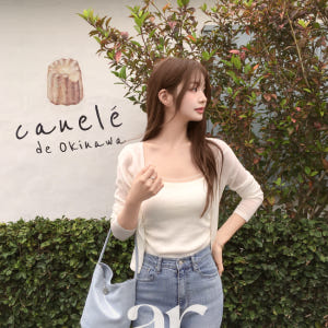 (썸머버전린넨함유캡나시+가디건set여리핏) 셔링 캡나시 크롭 긴팔 가디건... 착용 후기 | 사이즈/핏 총정리 - 상품 이미지 2