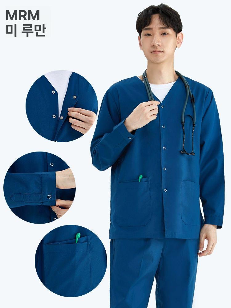 병원 긴팔 수술복 근무복 진료복 간호복세트 남성 간호사 여성 인디고 긴팔 상의만 S - 상세 이미지 2