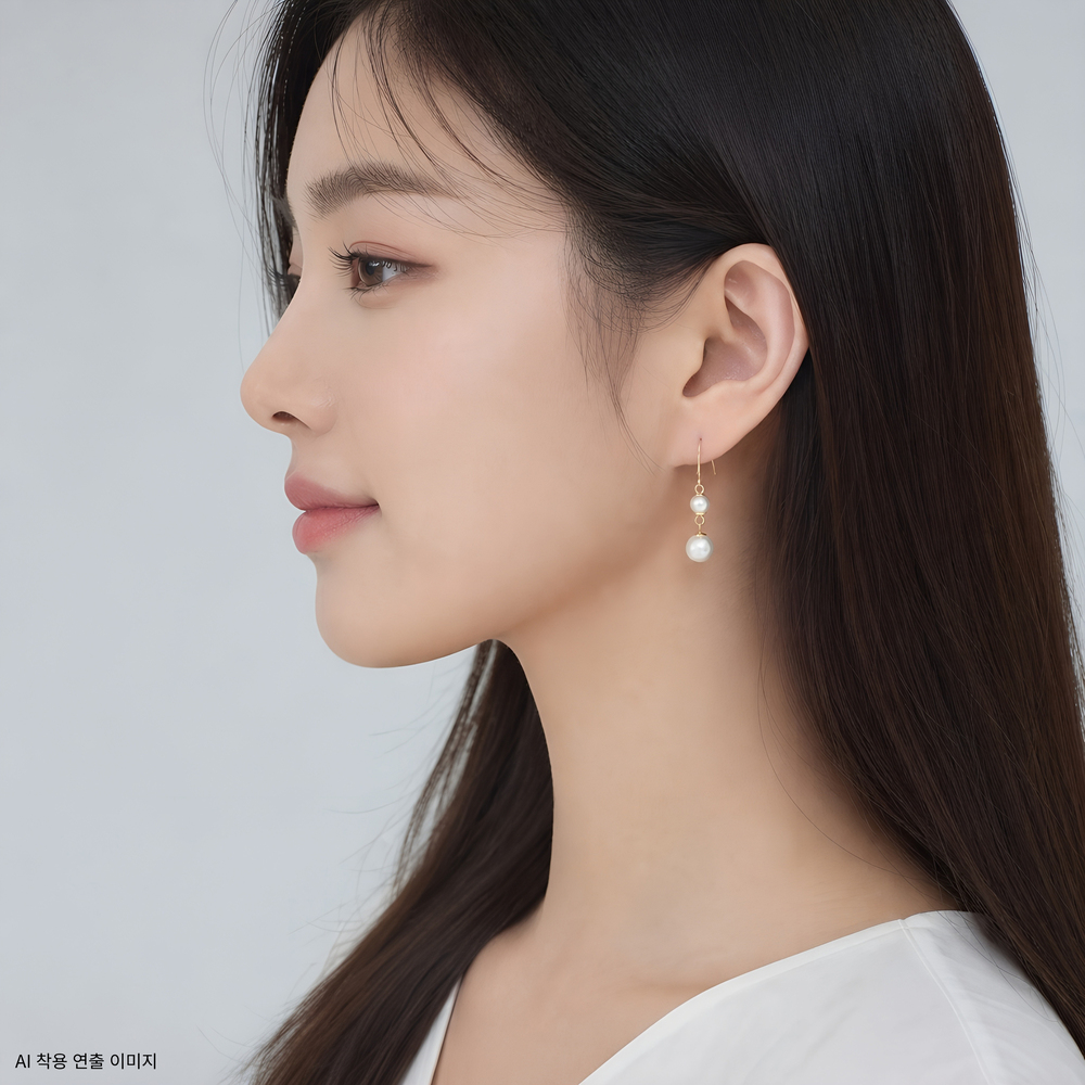 14k 더블 진주 후크 귀걸이 OPPE0189 이미지 8