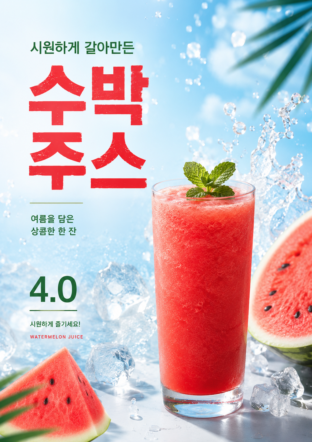 수박주스 포스터 제작 메뉴 인쇄 디자인 카페 B 반광택 인화지 235g A3 - 상세 이미지 2
