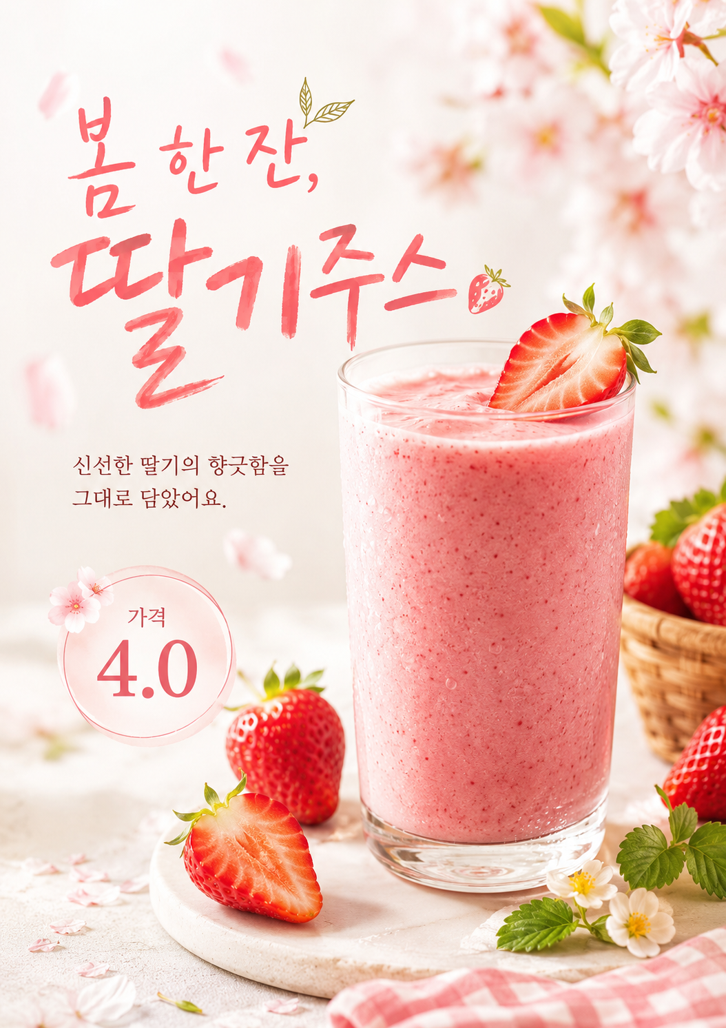 딸기주스 포스터 제작 메뉴 인쇄 디자인 카페 A 반광택 인화지 235g A3 - 상세 이미지 2