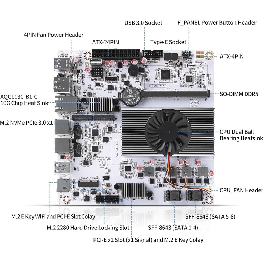 8-Bay NAS Mini ITX 10Gbps 마더보드, 8sata 지원 가능한 1개의 전기 포트 2개, 2.5G m.2 nvme PCIe3.0 타입-c (N150+2x8643) - 상세 이미지 3