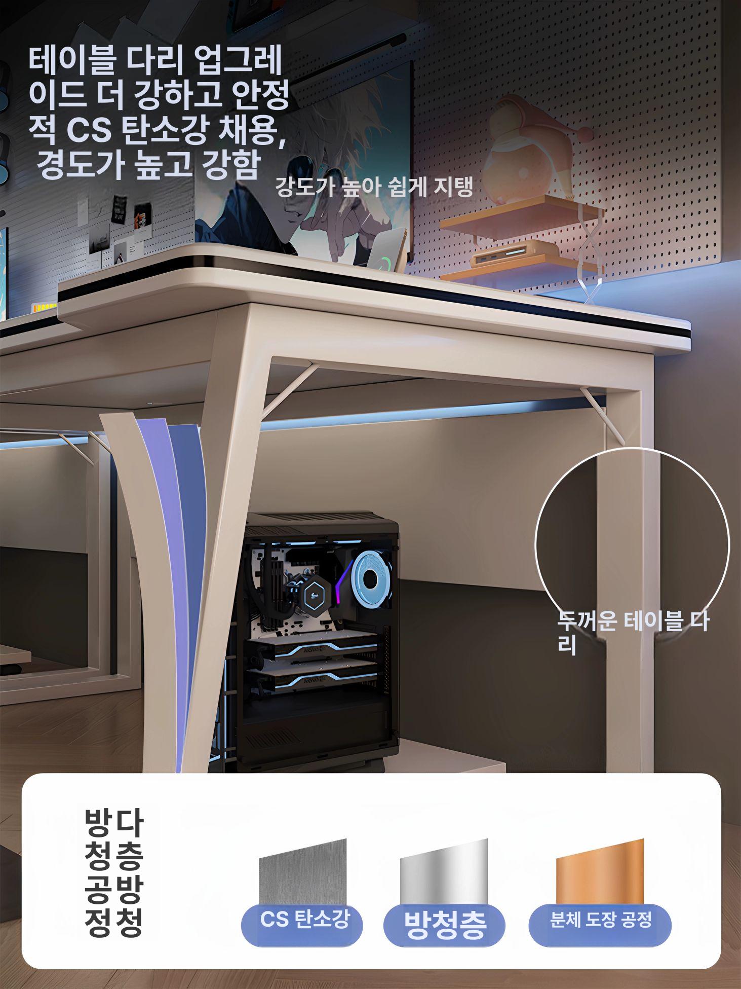 2인용 데스크블랙 타공형 800폭 컴퓨터 책상 브라이트문화이트 120cm 기본 CPU 홀더 - 상세 이미지 3