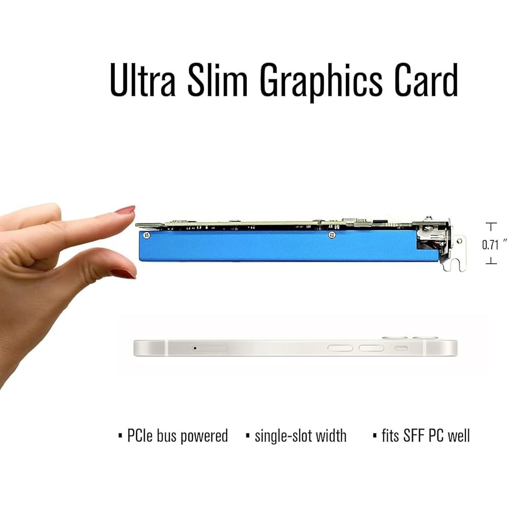 SRhonyra GT 1030 그래픽 카드 2GB 로우 프로파일 GDDR5 64비트 PCI-e 3.0 x4 호환 x8 x16 듀얼 HDMI 디스플레이 2 모니터 비디오 지원 Dir - 상세 이미지 2