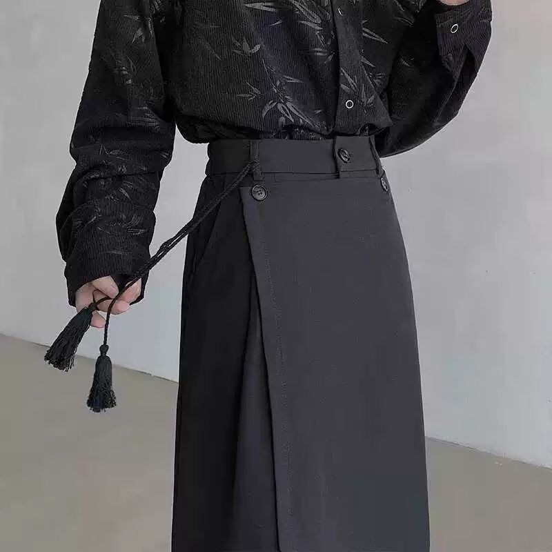 남성 치마바지 와이드바지 레이어드 다크웨어 와이드팬츠 블랙 S - 상품 이미지