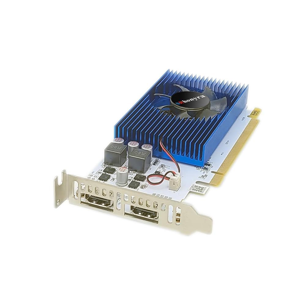 SRhonyra R5 230 로우 프로파일 그래픽 카드 2GB DDR3 듀얼 HDMI 1080P PCIe 2.0 x 16 버스 전원 지원 스플라이싱 모드 20와트 SFF GPU - 상세 이미지 3