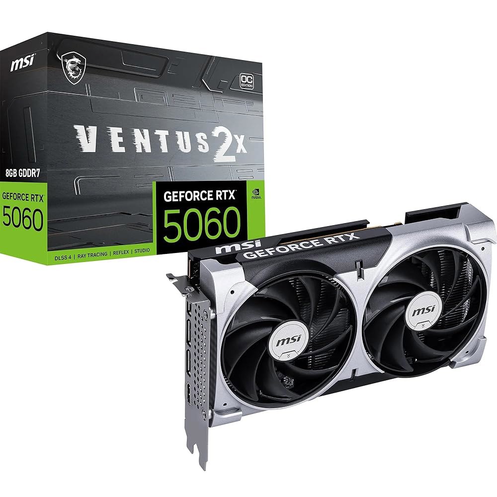 MSI GeForce RTX 5060 8G VENTUS 2X OC 그래픽 카드 - GPU, 8GB GDDR7(28Gbps / 128비트), PCIe 5.0 듀얼 팬 열 설계(TOR - 상품 이미지