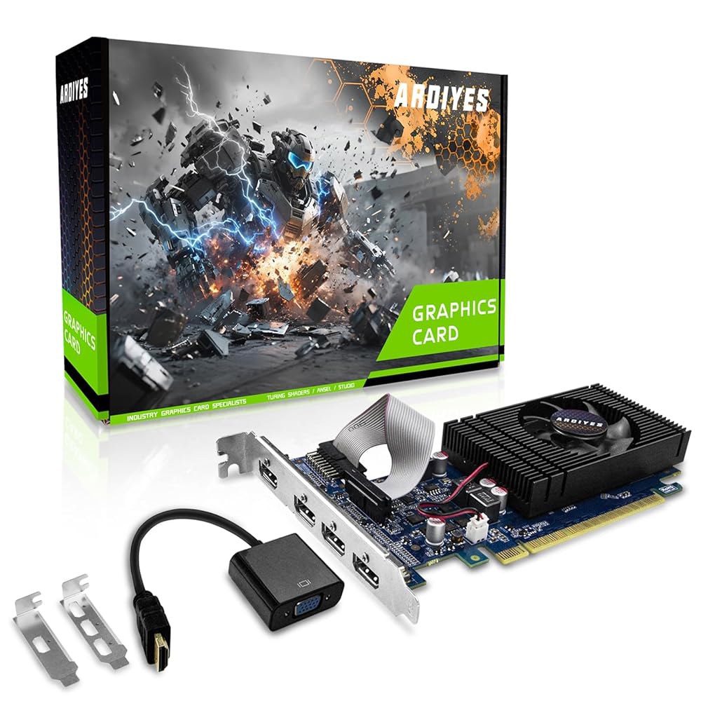 ARDIYES GT 740 4GB GDDR5 로우 프로파일 GPU 그래픽 카드, 쿼드 멀티 모니터 설정을 위한 4배 HDMI 포트, PCI Express 3.0 x16, 무음 냉각 - 상품 이미지