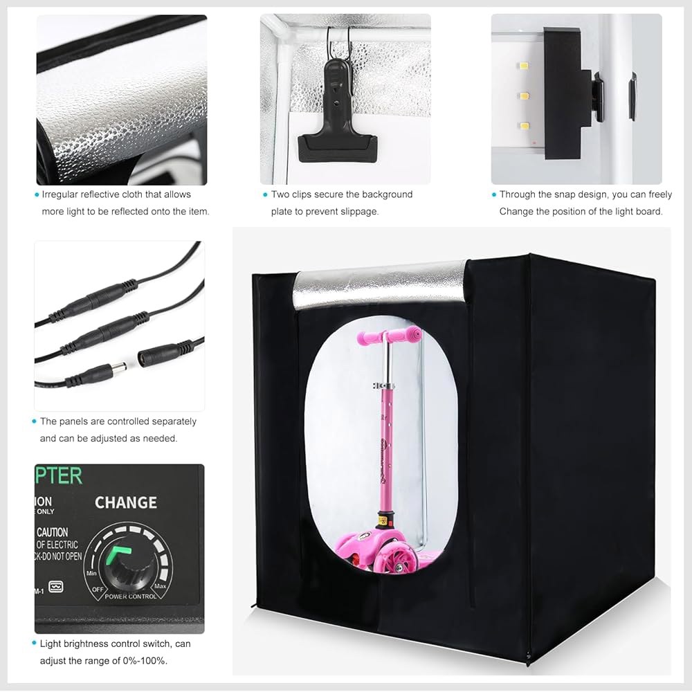 라이트 박스 사진 39x39x39인치 대형 전문가용 LED 배경 촬영 텐트 큐브 박스, 4가지 색상 배경이 있는 제품 촬영용 스텝리스 디밍 패널 3개 포함 NP100 - 상세 이미지 2
