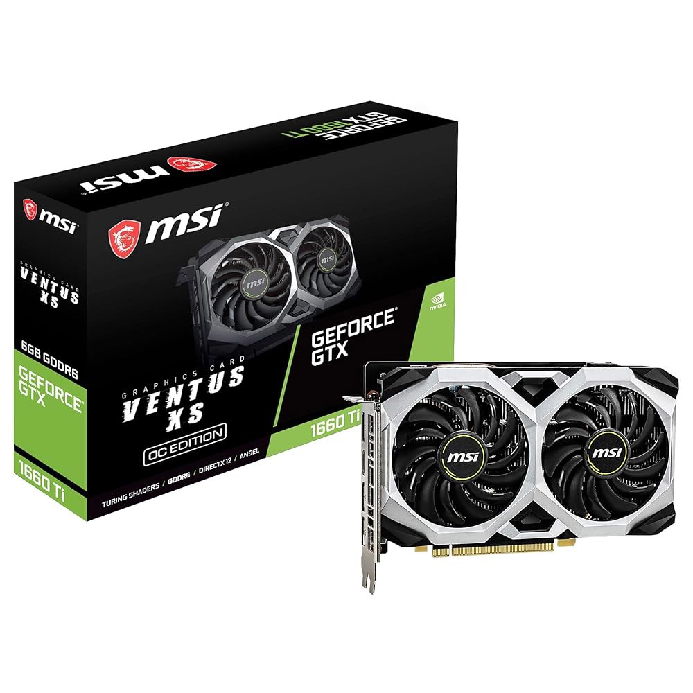 MSI 게이밍 지포스 GTX 1660 Ti 192비트 HDMI /DP 6GB GDRR6 HDCP 지원 DirectX 12 듀얼 팬 VR OC 그래픽 카드(GTX Ventus XS - 상품 이미지