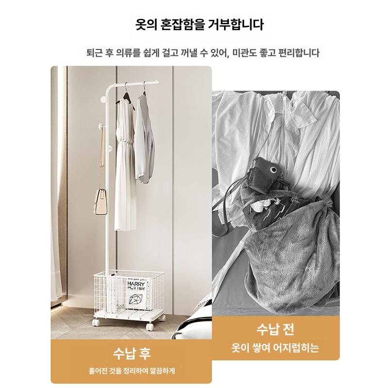 옷걸이 행거 보관 바구니 수납 이동식 침실 드레스룸 블랙 프레임 - 상세 이미지 2