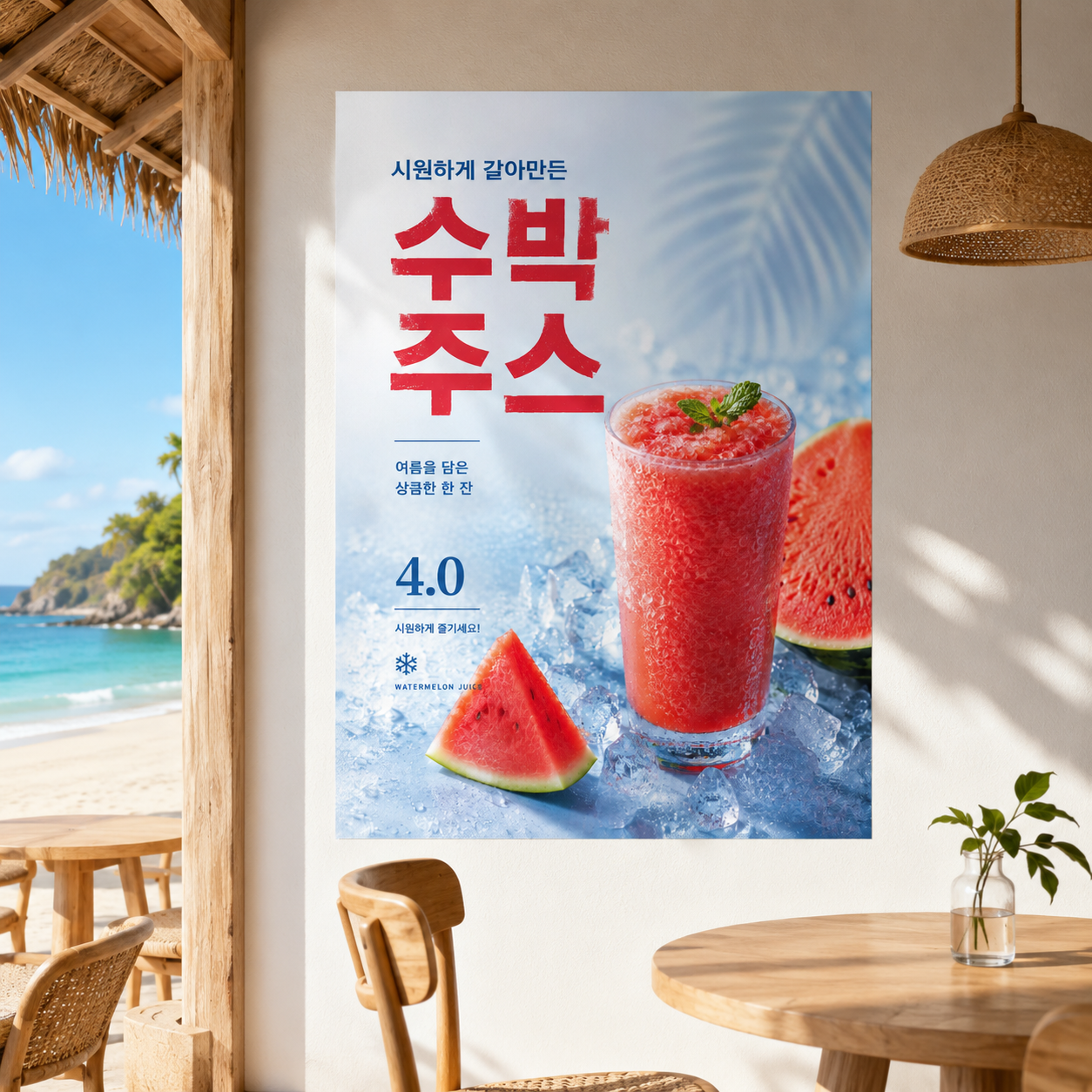 수박주스 포스터 제작 메뉴 인쇄 디자인 카페 C 반광택 인화지 235g A3 - 상품 이미지
