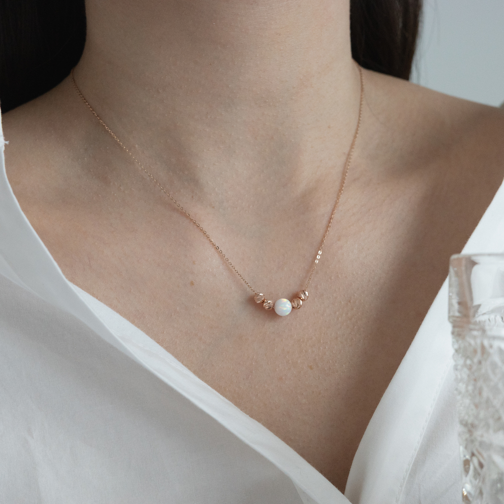 14k 6mm 합성 오팔 컷팅볼 목걸이 OPPN0202 - 상세 이미지 5