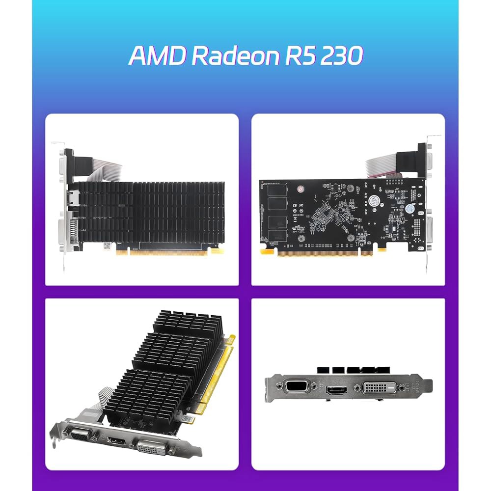 MOUGOOL AMD Radeon R5 230 로우 프로파일 그래픽 카드, 2GB DDR3 64비트, VGA / DVI HDMI 1.3A, Windows 10 8.1 7 PC용 - 상세 이미지 2