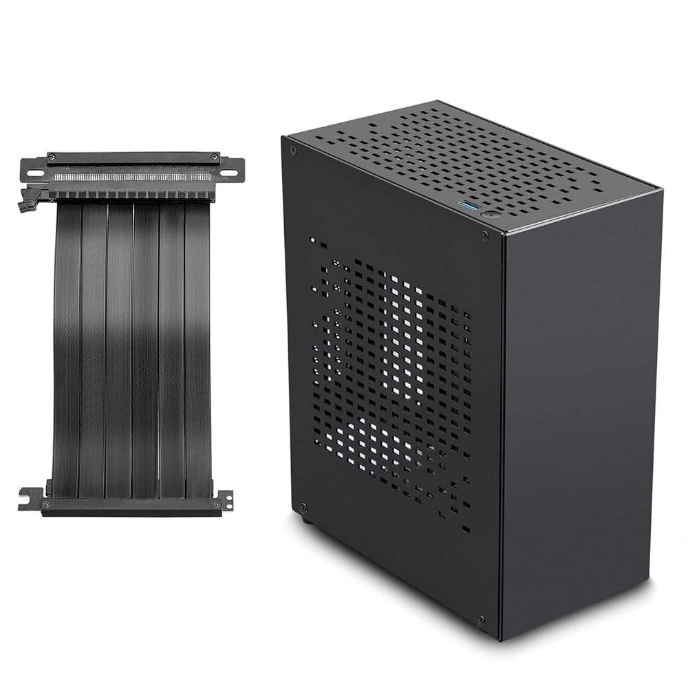 PCIe 3.0 라이저가 장착된 알루미늄 미니 ITX 케이스, JOYJOM PC SFF 소형 폼 팩터 GPU 그래픽 카드 지원 TX 컴퓨터 게이밍 케이스 (블랙) Black - 상품 이미지