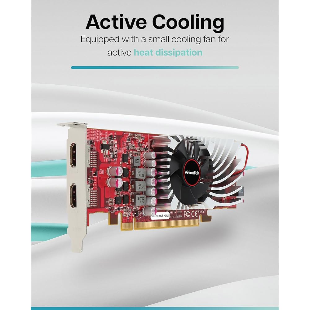 비전텍 AMD 라데온 RX 560 2M SFF 싱글 팬 4GB GDDR5 PCIE 3.0 그래픽 카드 4GB Radeon RX 550 - 2x DP - 상세 이미지 2