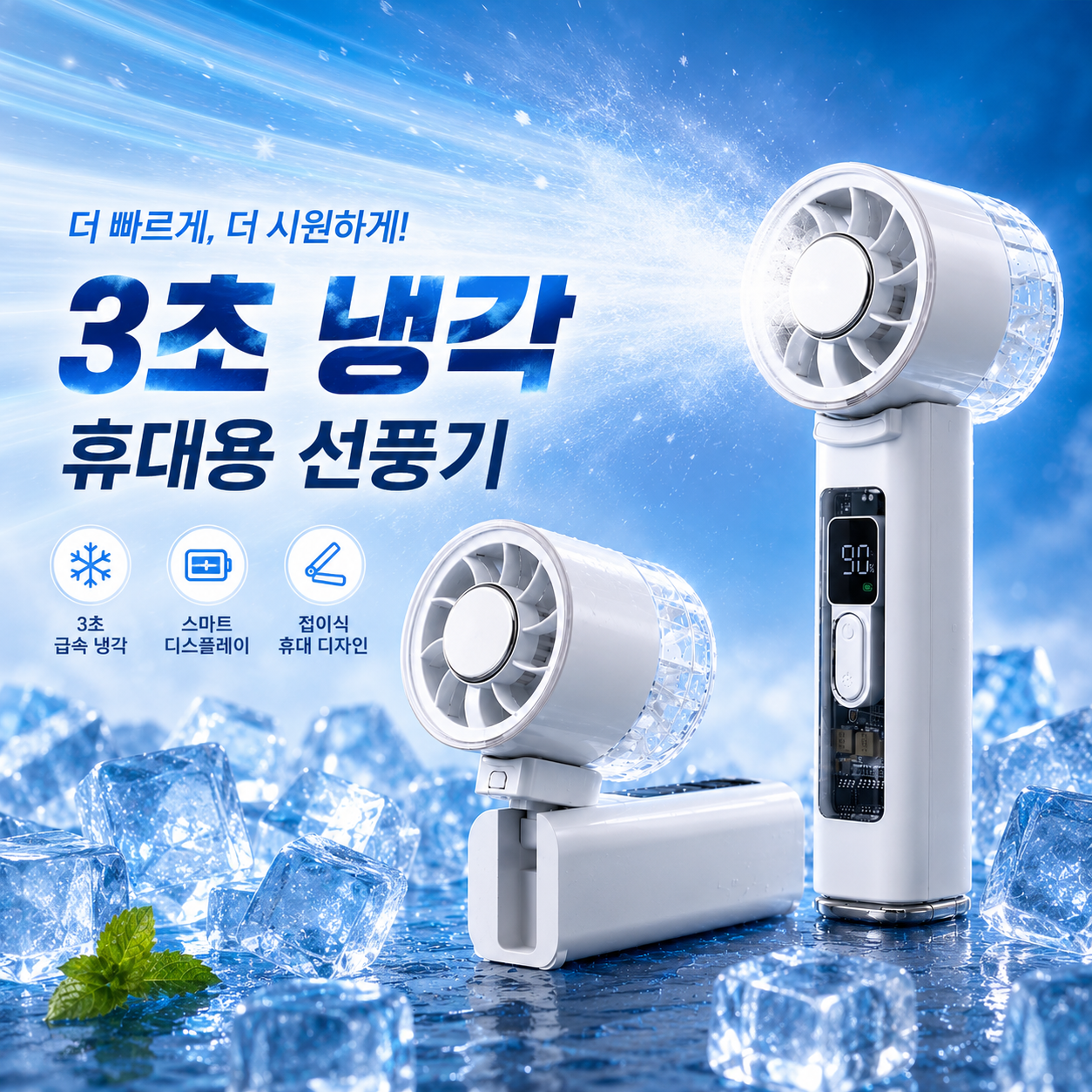 1+1구성 베러댄 3초냉각 휴대용선풍기 무선 미니선풍기 손풍기 BLDC 100단 - 상세 이미지 2
